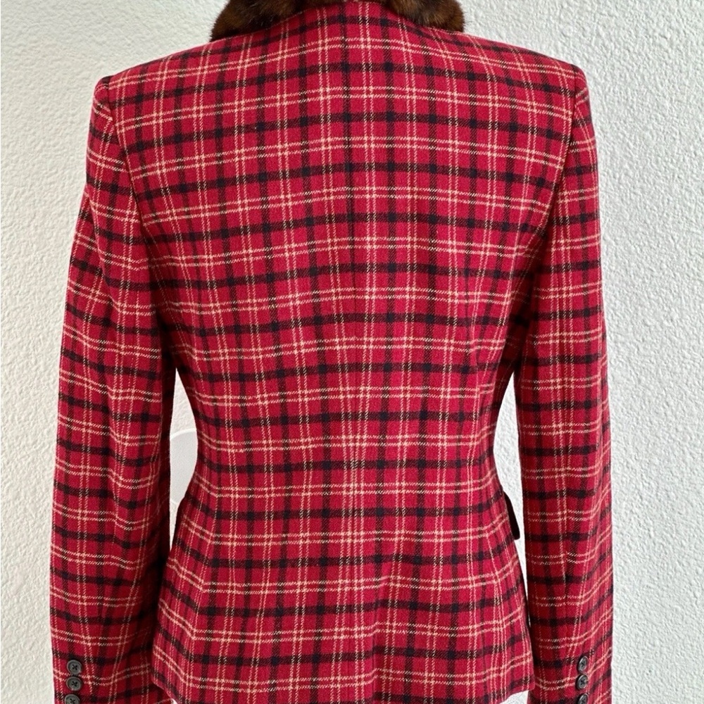 Lauren Ralph Lauren Red Plaid Blazer with Faux Fur Collar - Picture 3 of 6